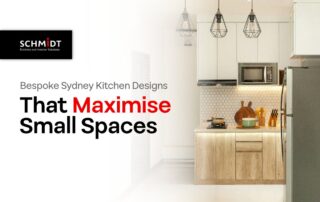 Bespoke kitchen design in Sydney showcasing a compact, modern kitchen with smart storage and elegant finishes